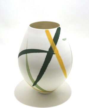 ALT015 Ali Tomlin Yellow Green Splash Oval Vase