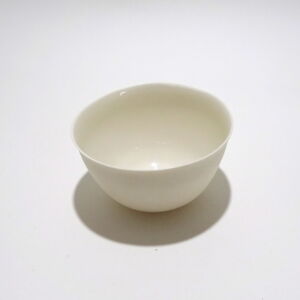 Viewed from a slight angle above, a Very Fine White Porcelain bowl, only glazed on inside, with the outside unglazed and available in Woburn Mosaic, contemporary art gallery
