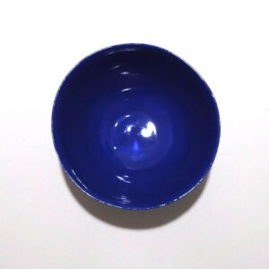 Viewed from above, a Very Fine Dark Cornflower Blue Porcelain bowl, only glazed on inside, with the outside unglazed and available in Woburn Mosaic, contemporary art gallery