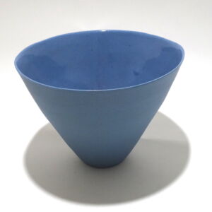 Viewed from an angle above, a very fine medium grey conical porcelain bowl, glazed on the inside with outside unglazed, available in Woburn Mosaic, contemporary art gallery