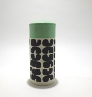 MAA011 DOLMEN CYLINDER BLACK SLIP GREEN CRACKLE GLAZE