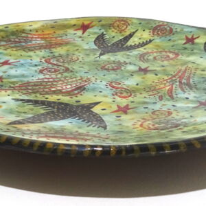 Above Side Morag Mac Innes Birds Fireworks Round Platter