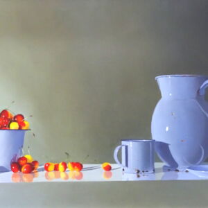 ROW047 WHITE ENAMEL AND CHERRIES