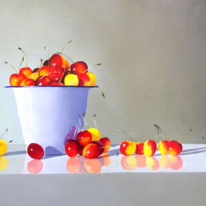 ROW047 WHITE ENAMEL AND CHERRIES DETAIL 1