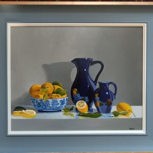 ROW061 BLUE JUG WITH ORIENTAL BOWL AND LEMONS