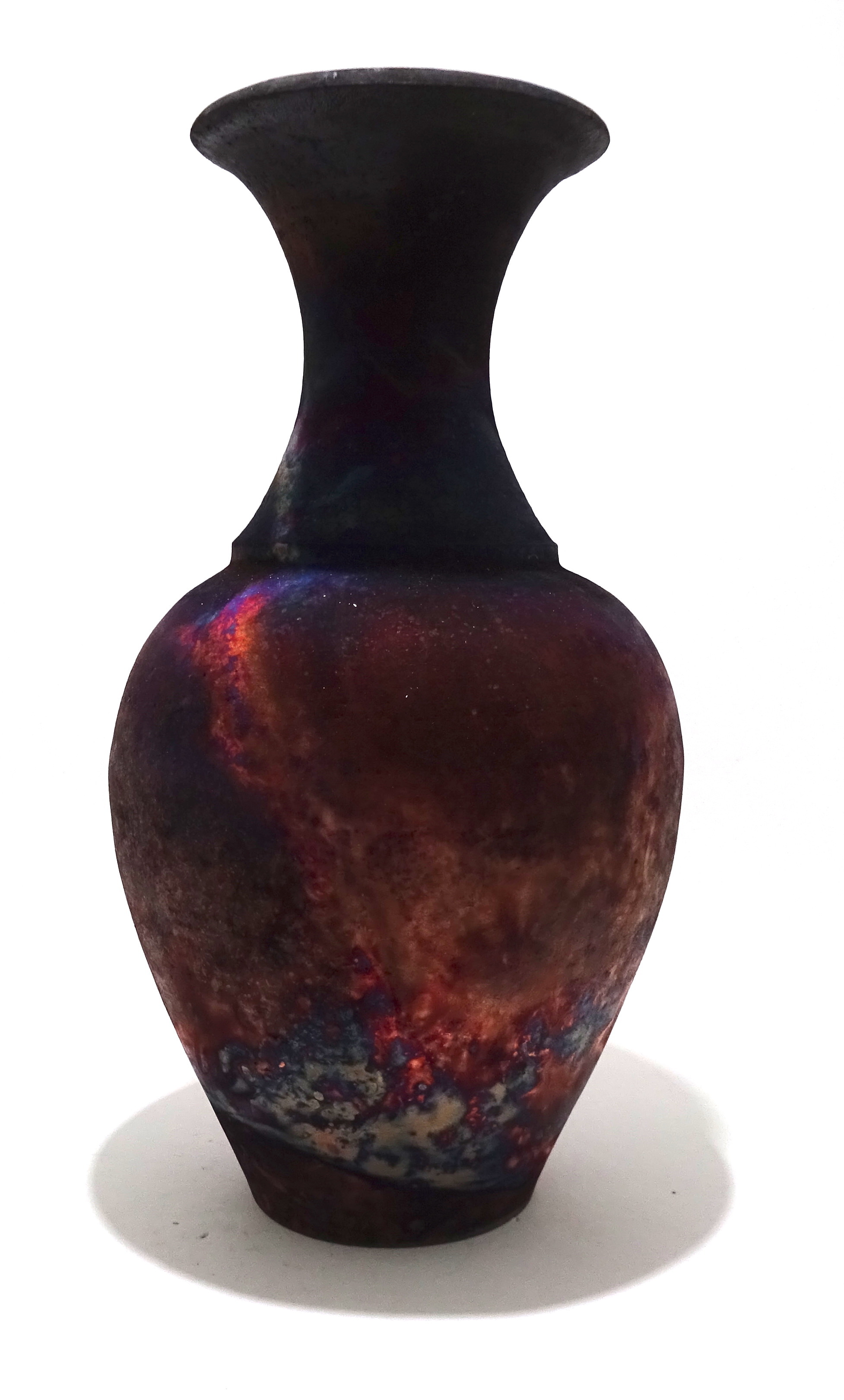 Tall Long Necked Copper Fumed Vase By Pat Armstrong Ceramics